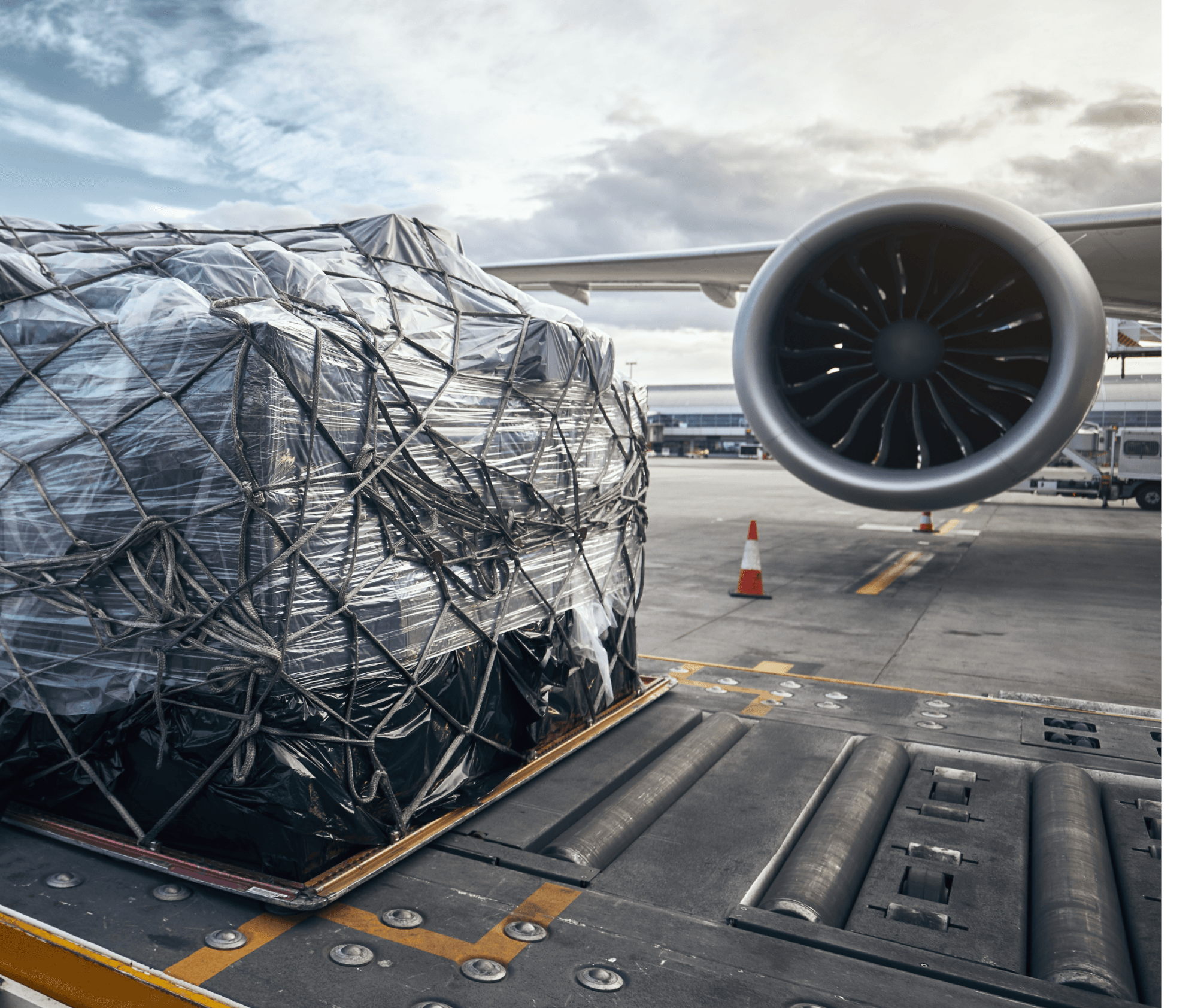 Aerial top view of industrial cargo container ship
